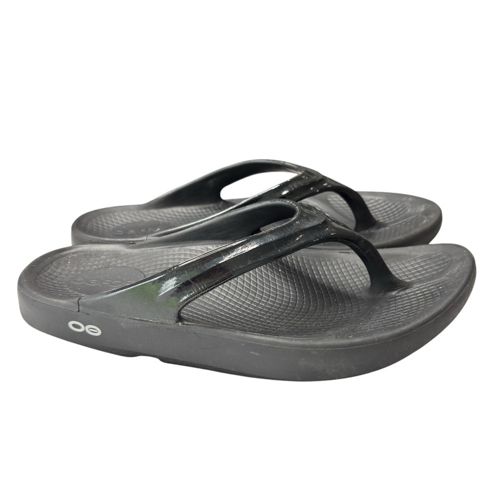 OOFOS Recovery Sandals Slides Flip Flops Black Comfort Cushion Womens Size 7